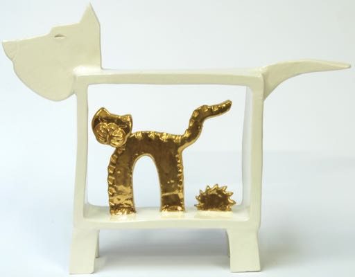 SCULTURA PENSIERI INTERNI CANE GATTO FUTURO D'ARTE