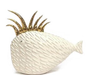 SCULTURA PESCE RILIEVI BIANCO ORO ZECCHINO FUTURO D'ARTE