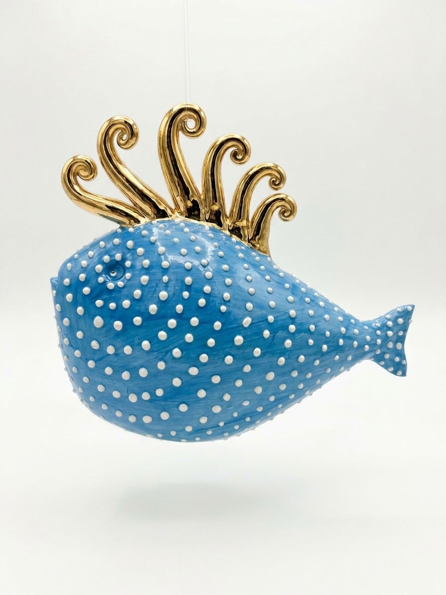 SCULTURA PESCE RILIEVO CRESTA ORO FUTURO D'ARTE