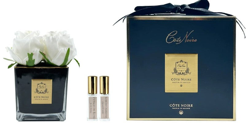 ROSA PROFUMATA 4 PEZZI VASO QUADRATO COTE NOIRE