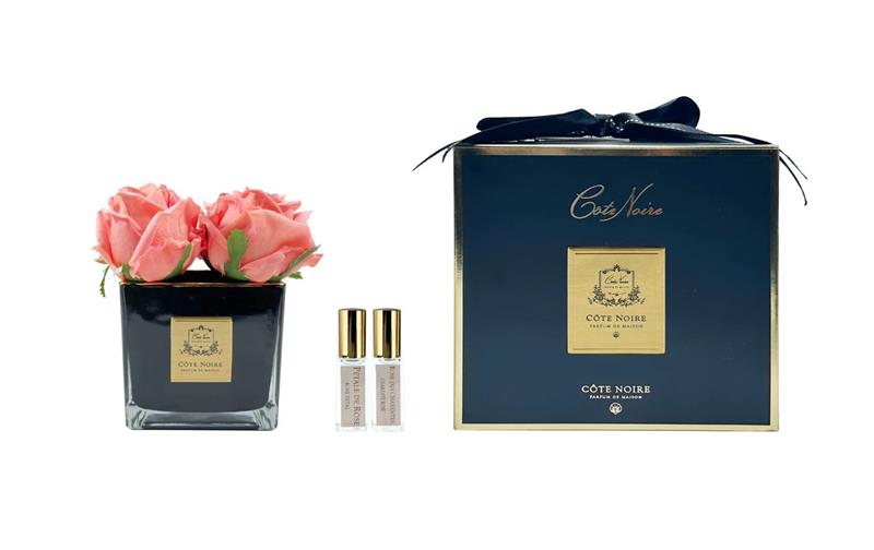 ROSA PROFUMATA 4 PEZZI VASO QUADRATO COTE NOIRE