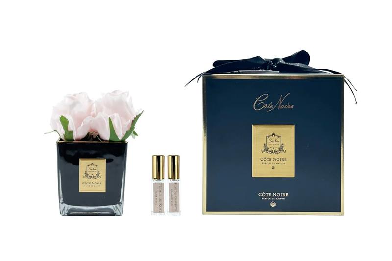 ROSA PROFUMATA 4 PEZZI VASO QUADRATO COTE NOIRE