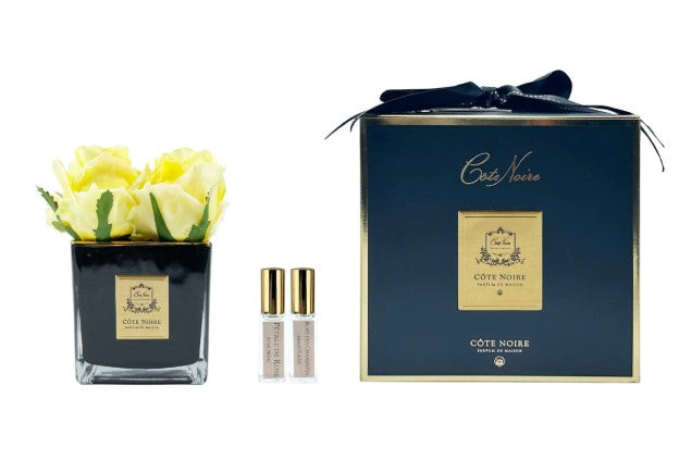 ROSA PROFUMATA 4 PEZZI VASO QUADRATO COTE NOIRE