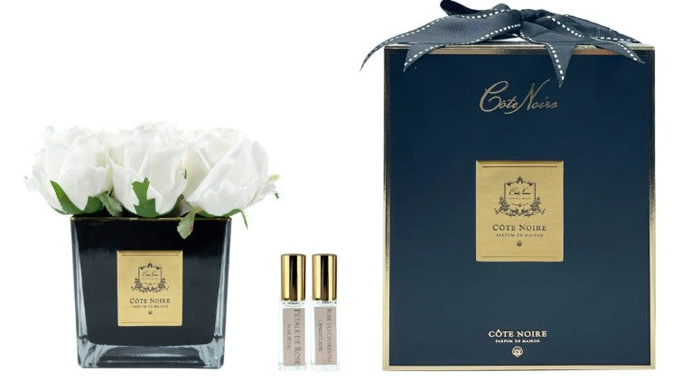 ROSA PROFUMATA 4 PEZZI VASO QUADRATO COTE NOIRE