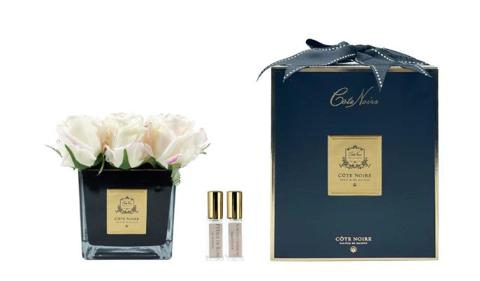 ROSA PROFUMATA 4 PEZZI VASO QUADRATO COTE NOIRE