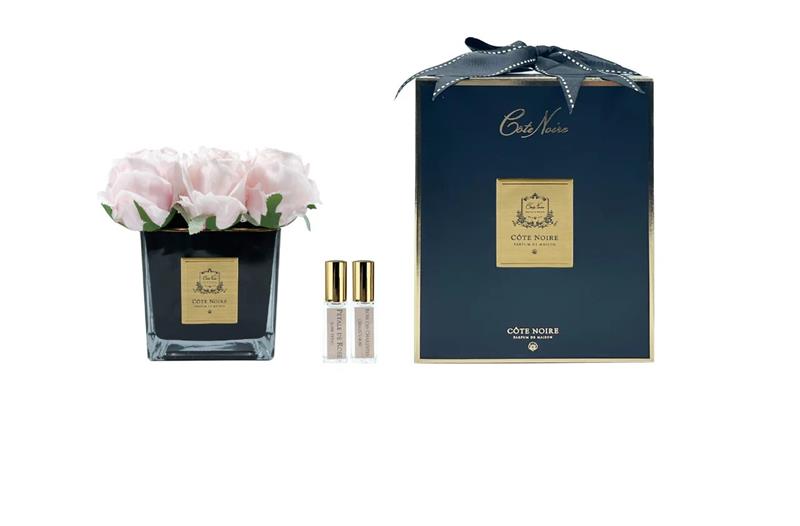 ROSA PROFUMATA 4 PEZZI VASO QUADRATO COTE NOIRE