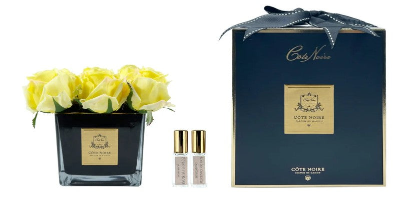 ROSA PROFUMATA 4 PEZZI VASO QUADRATO COTE NOIRE