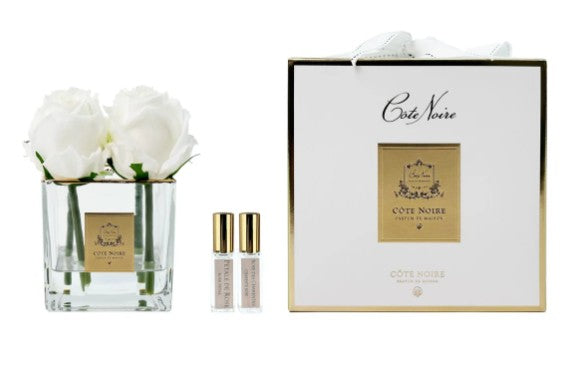 ROSA PROFUMATA 4 PEZZI VASO QUADRATO COTE NOIRE