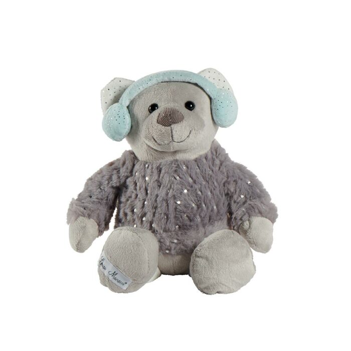 ANSELMO ORSO GRIGIO CHIARO CON MAGLIONE GRIGIO E COPRI ORECCHIE BIANCO PURE BY COUNTRY CASA